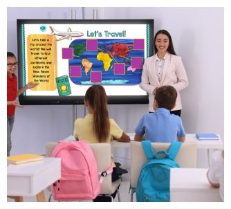 Teacher using MagiCore Academy to present a virtual field trip digital learning resource to her classroom